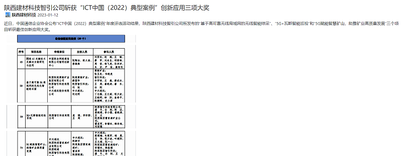 陜煤集團官網(wǎng)、奮進陜煤 | 陜西建材科技智引公司斬獲“ICT中國（2022）典型案例”創(chuàng)新應用三項大獎