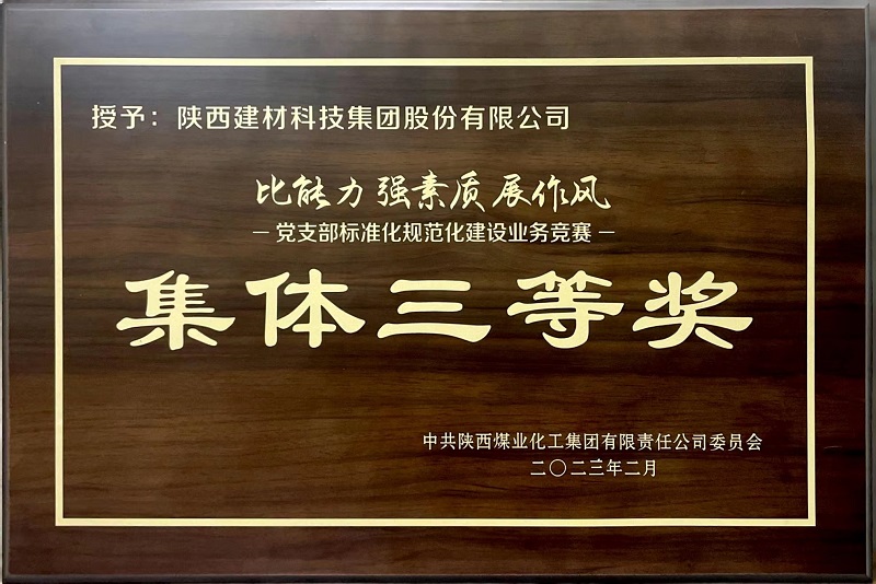 陜西建材科技公司榮獲“黨支部標準化規(guī)范化建設”類競賽三等獎及“優(yōu)秀組織獎”